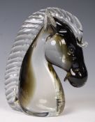 MURANO 1970'S STUDIO ART SMOKED GLASS HORSE HEAD SCULPTURE