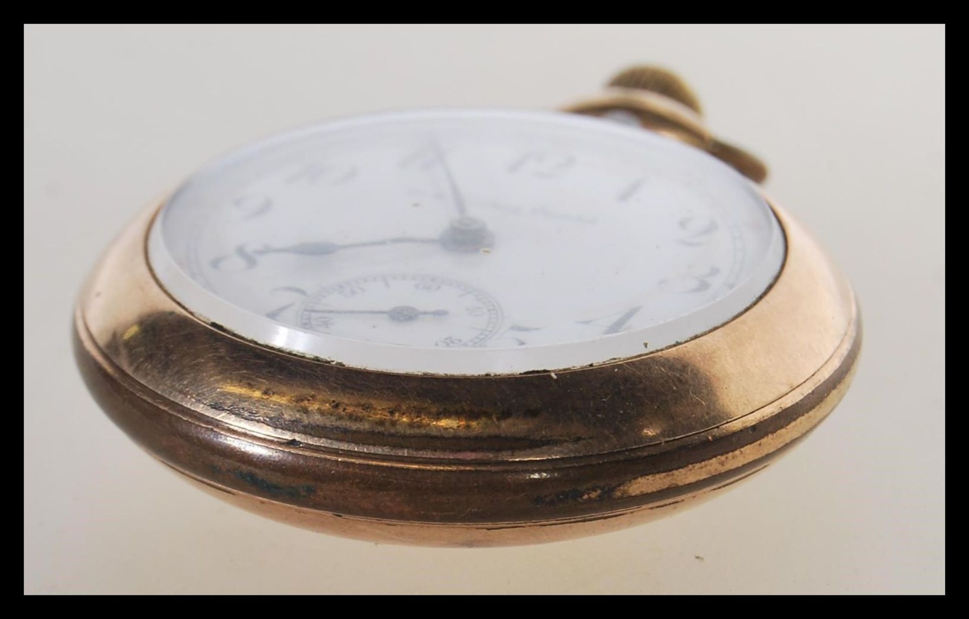 A gold plated 20th Century Special pocket watch having an open face with a white enamelled dial with - Bild 2 aus 5