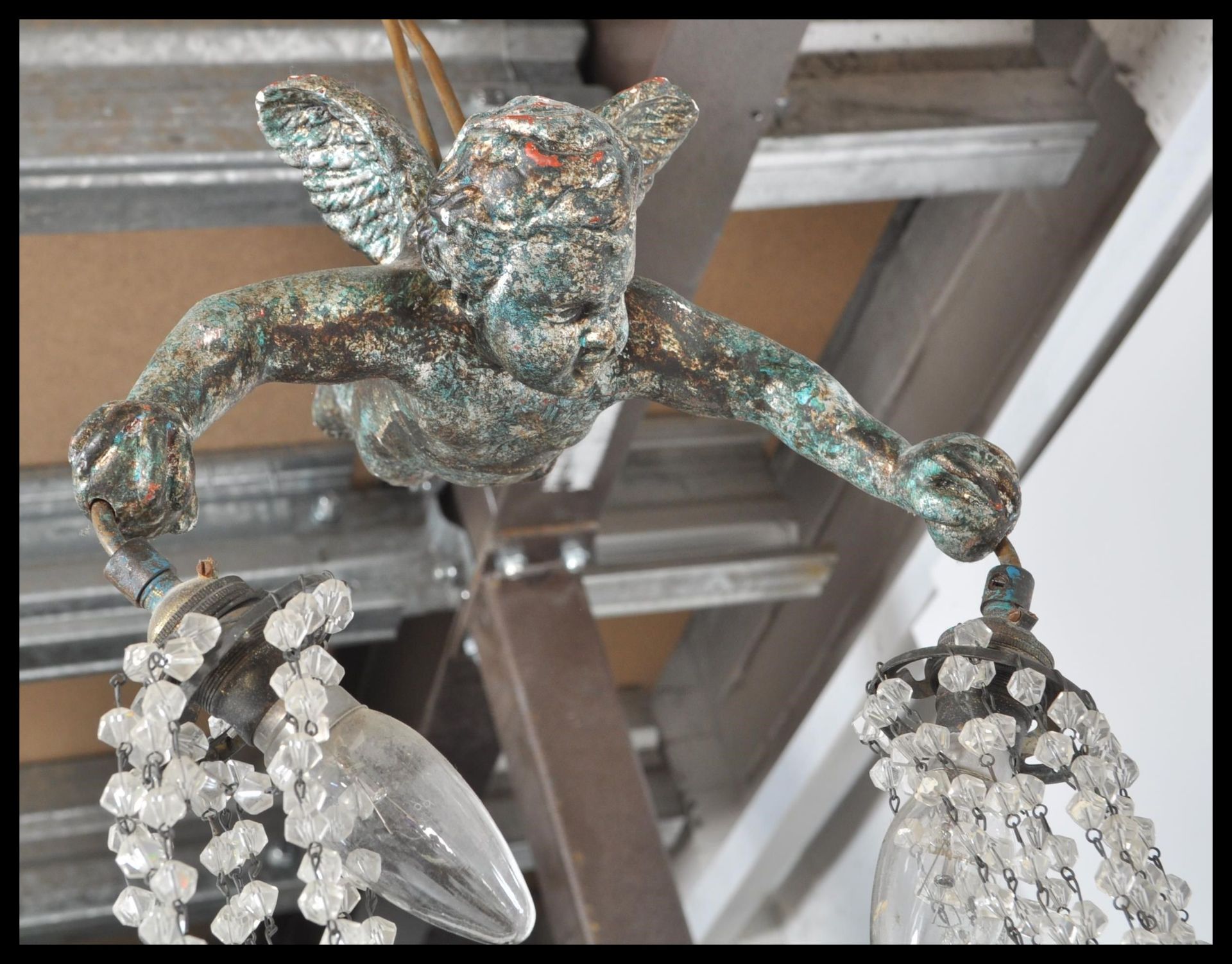 A pair of 19th Century hanging ceiling light / lights of electrollier chandelier type in the form of - Bild 5 aus 5