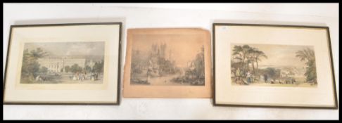 Three 19th Century Victorian etchings depicting scenes of London to include a coloured View of