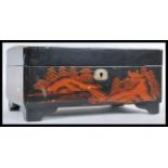 A 20th Century Japanese black lacquer jewellery box having hand painted and abalone shell inlaid