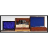 Three wooden cased canteen of cutlery / flatware to include an Elkington and Co Ltd six knife and