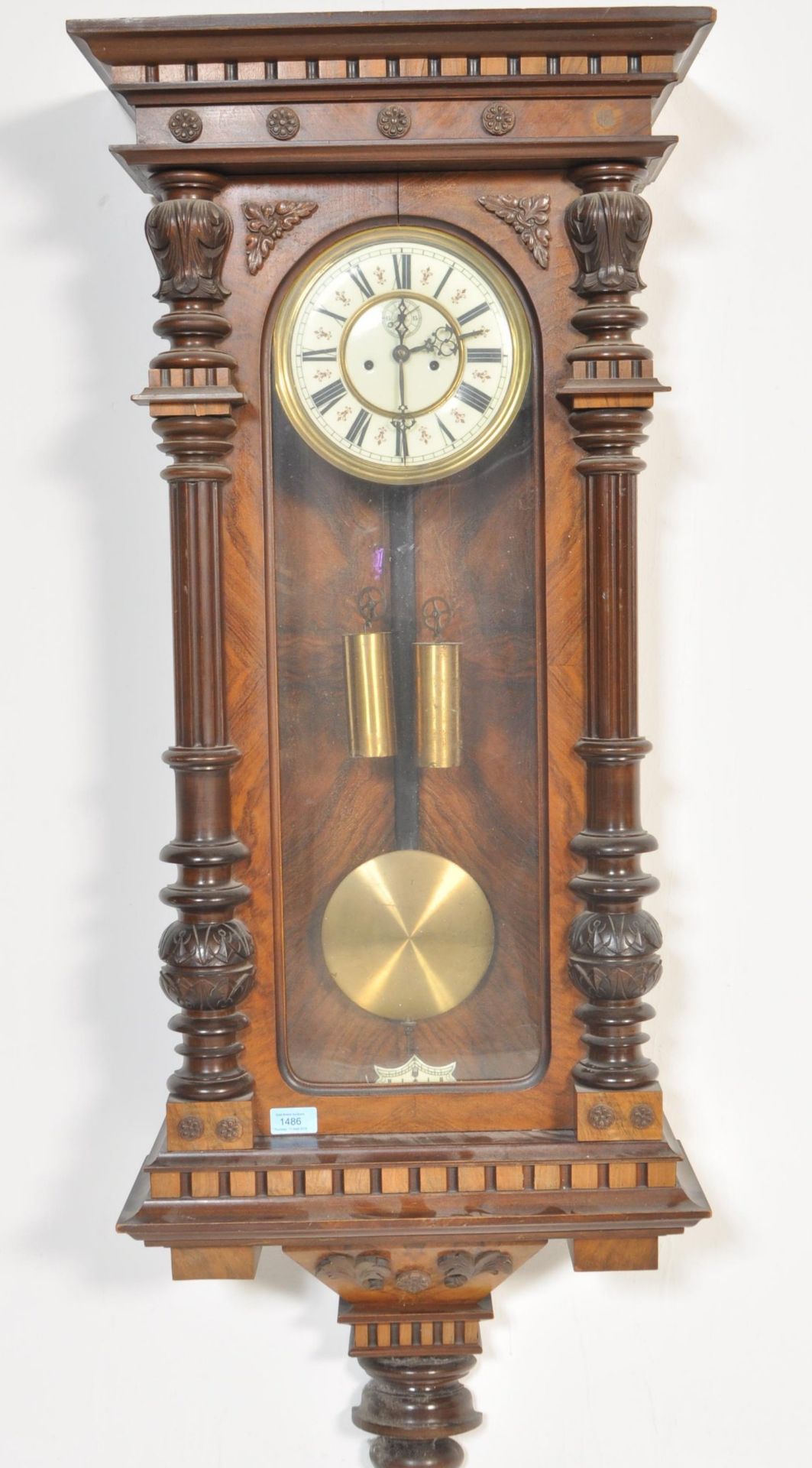 A 19th Century Victorian walnut ' Vienna ' regulator wall clock, the eight-day duration having a - Bild 2 aus 7