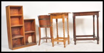 A collection of vintage 20th Century furniture to include an Art Deco oak open bookcase, a