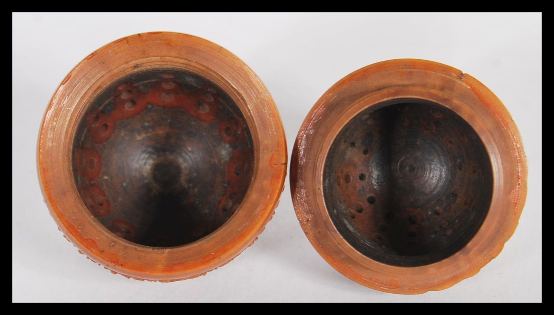 A 19th Century treen carved coquilla nut, the nut carved for use as a nutmeg grinder holder, the - Bild 4 aus 4