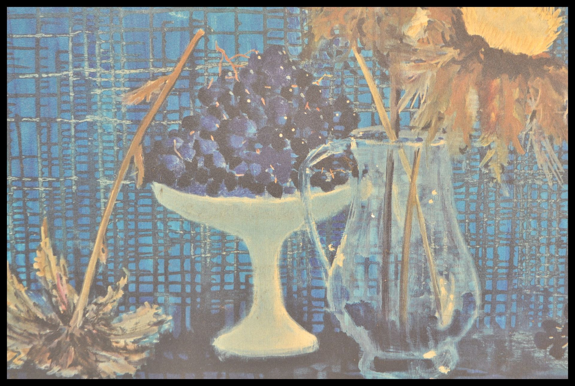 A mid 20th Century late 1960's still life print on board depicting a still life of a vase of flowers - Bild 3 aus 4