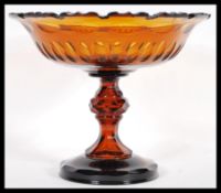 A large heavy 19th Century Victorian smoked cut glass pedestal centrepiece, the glass raised on a