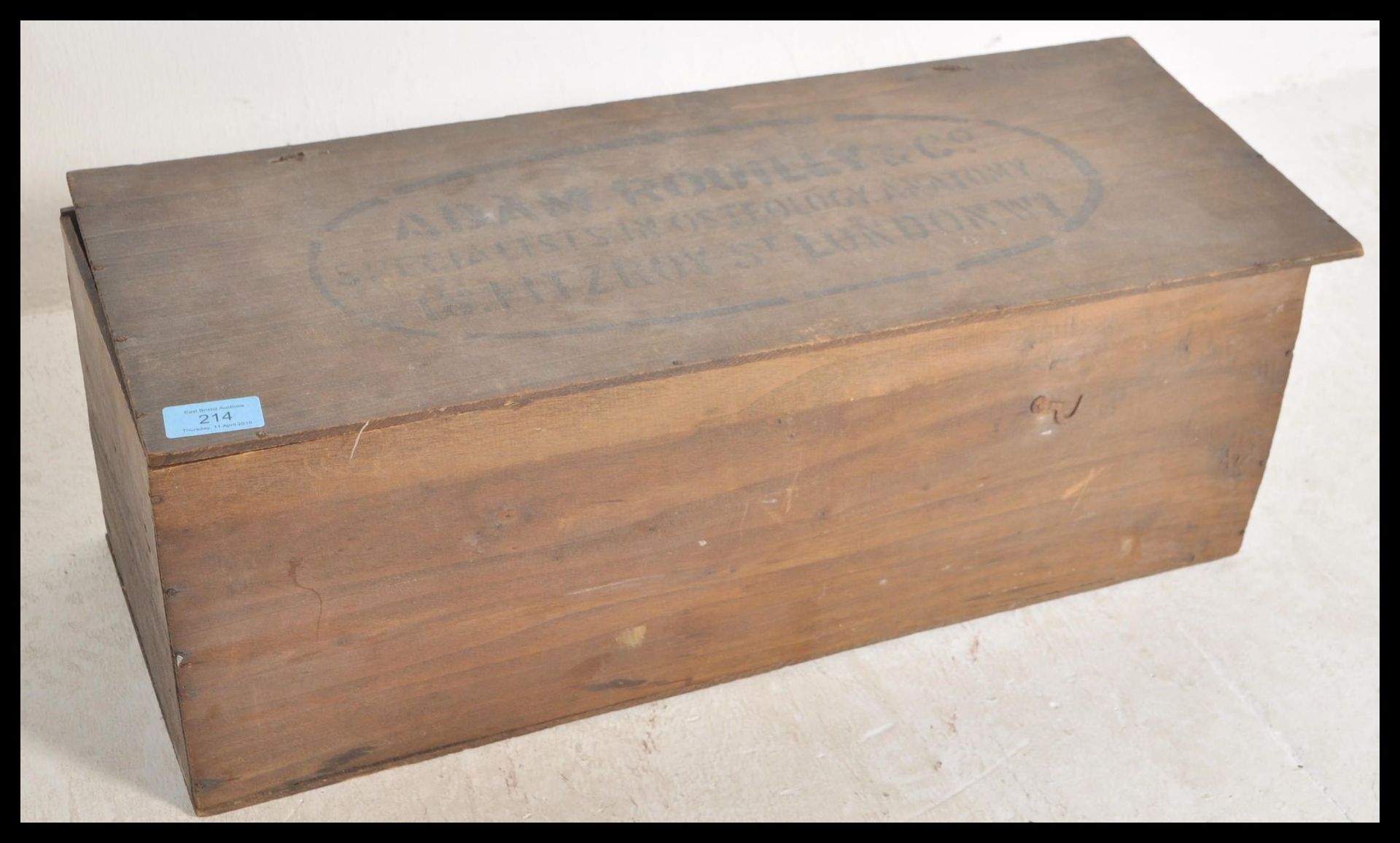 An early 20th Century wooden box for the use of storing an human skeleton marked for Adam