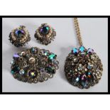 A vintage 20th Century Czech aurora borealis rhinestone demi parure set of costume jewellery