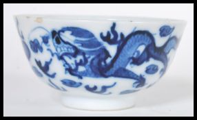 A late 18th / early 19th Century Chinese hand painted porcelain bowl having blue and white