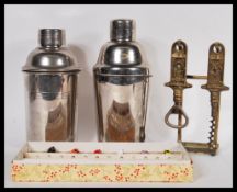 A group of vintage retro 20th Century cocktail bar related items to include a Czech glass set of