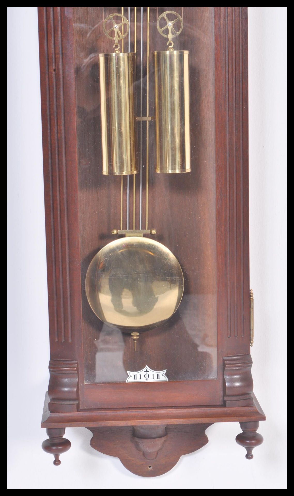 A 20th Century double weighted Vienna style pendulum wall clock with a swan's neck pediment to the - Bild 2 aus 5