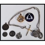 A collection of silver items to include coins and jewellery along with a 19th Century Victorian gilt