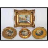 A group of four oil on copper paintings set to ornate gilt frames consisting of a pair of oval