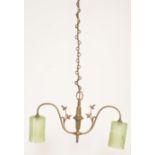 A 20th Century brass ceiling light chandelier in the manner of Adams revival having scrolled brass