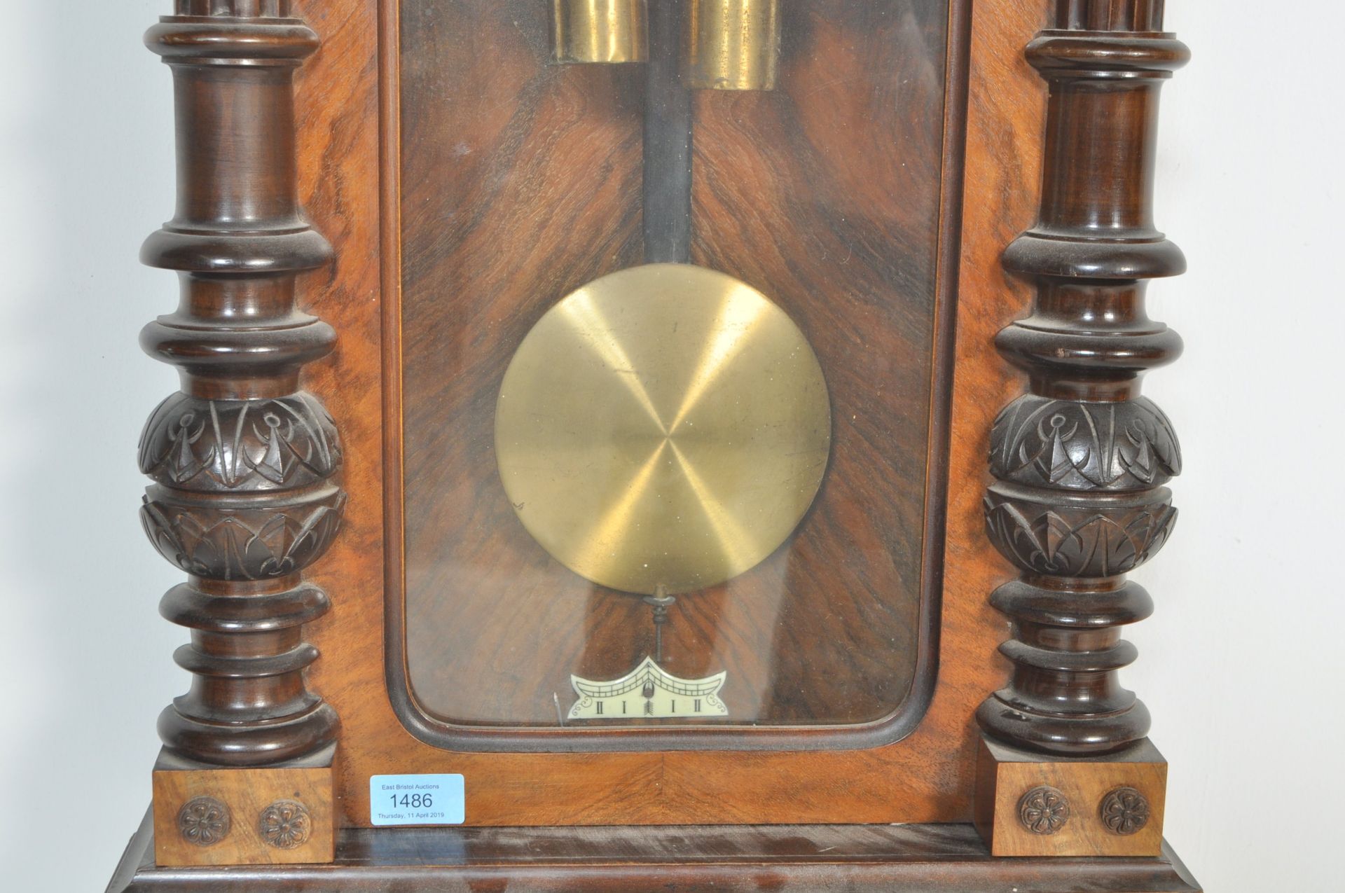 A 19th Century Victorian walnut ' Vienna ' regulator wall clock, the eight-day duration having a - Bild 4 aus 7