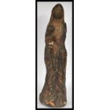 A believed 18th Century carved wooden ecclesiastical figurine depicting the Virgin Mary and Child