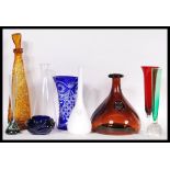 A group of vintage retro 20th Century studio art glass to include a Holmegaard amber glass decanter,