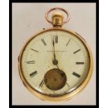 A hallmarked 18ct gold open face pocket watch marked Hampden watch company, having a white enamelled