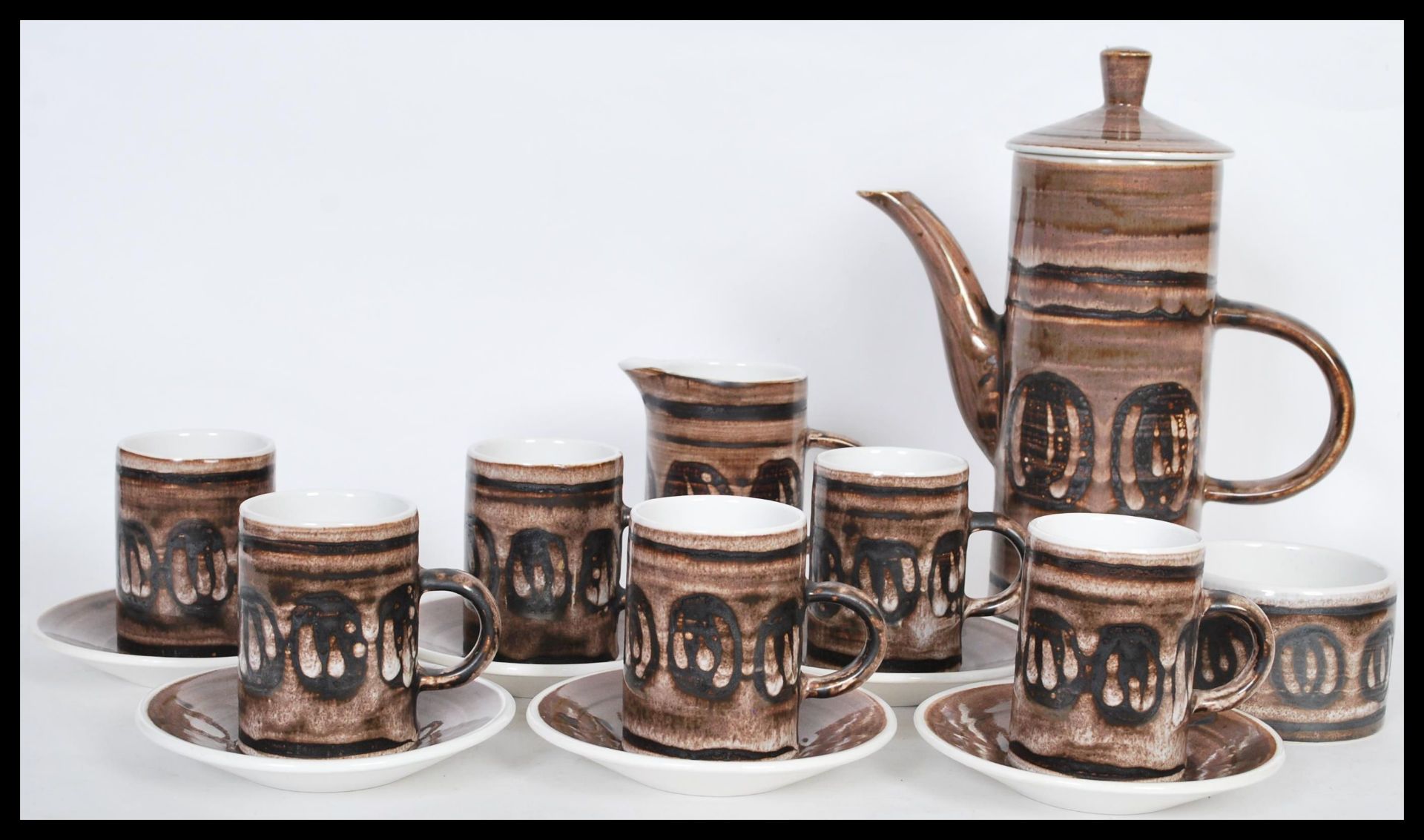 A mid 20th Century coffee stoneware studio set, Cinque Ports Pottery LTD  by The Monastery Rye.