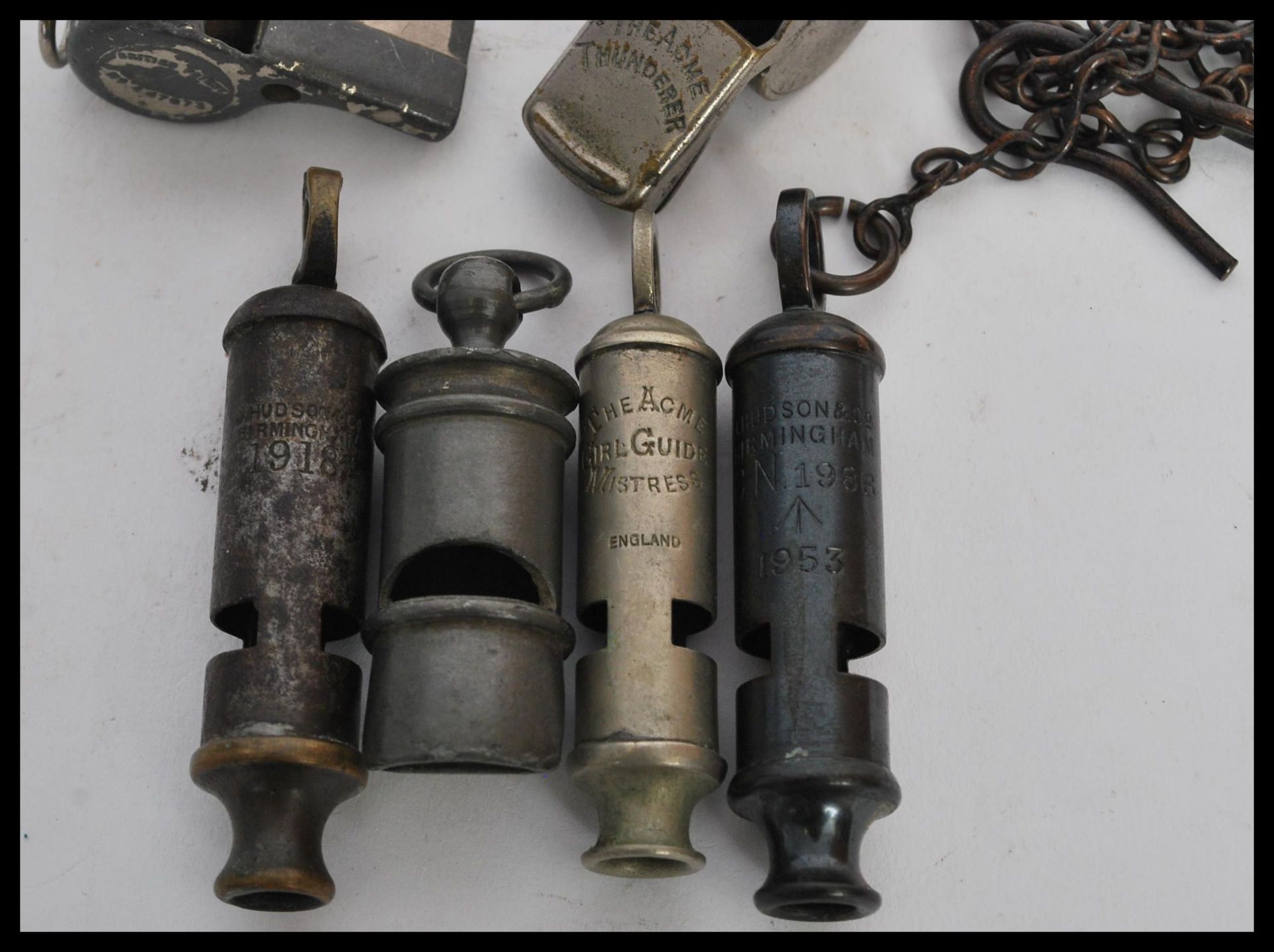 A selection of whistles dating from the 19th Century to include a Victorian railway whistle, a - Bild 2 aus 5