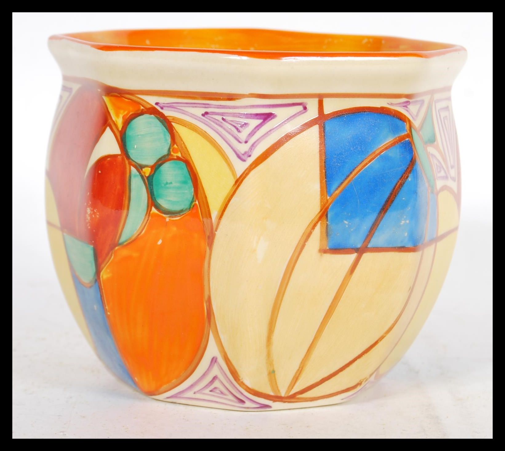 A 20th Century octagonal Clarice Cliff Fantasque Melon bizzare pattern planter/vase. Marked to base. - Image 2 of 4