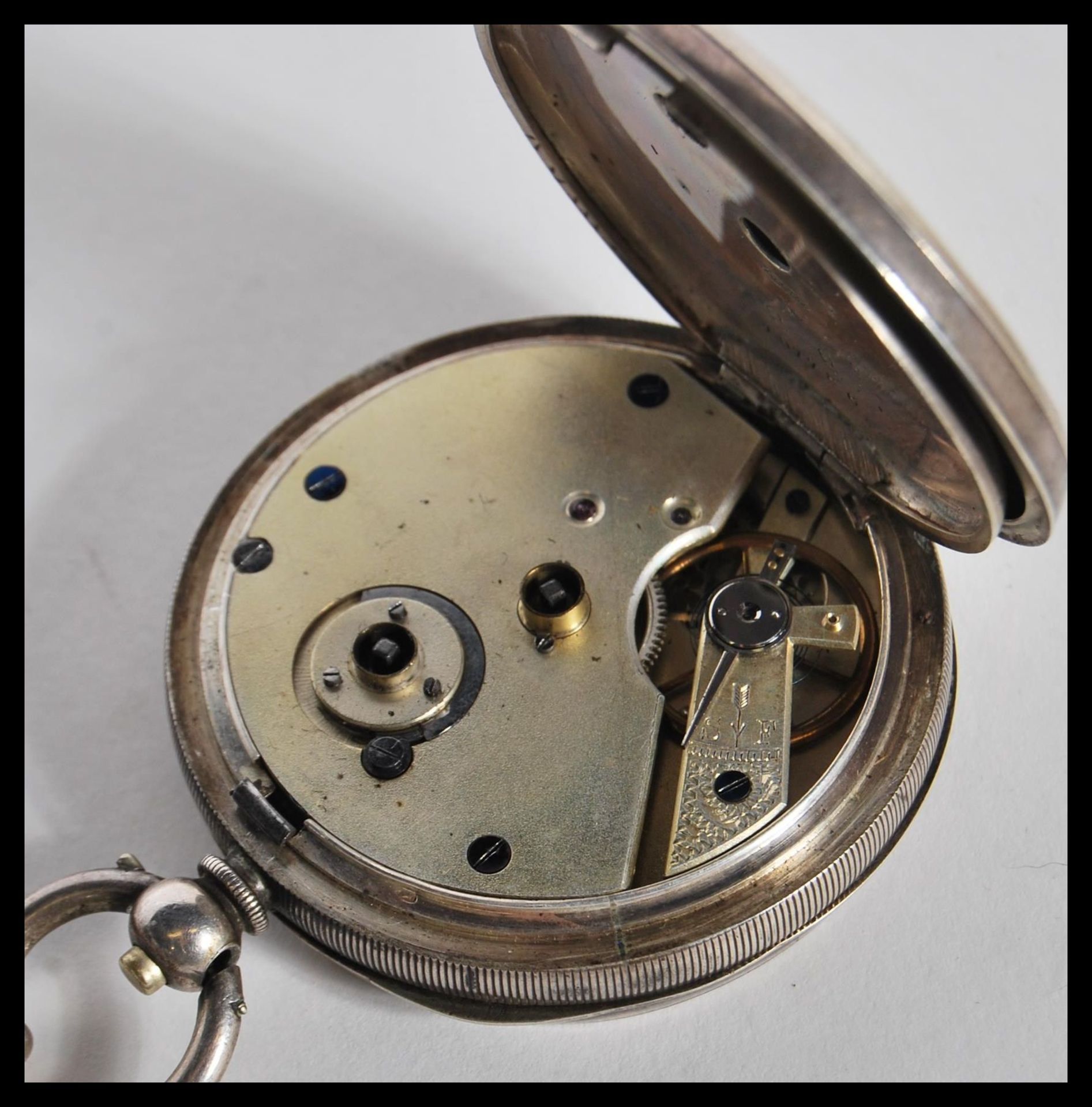 A 19th Century Victorian hallmarked silver pocket watch complete with silver albert chain and yellow - Bild 3 aus 6