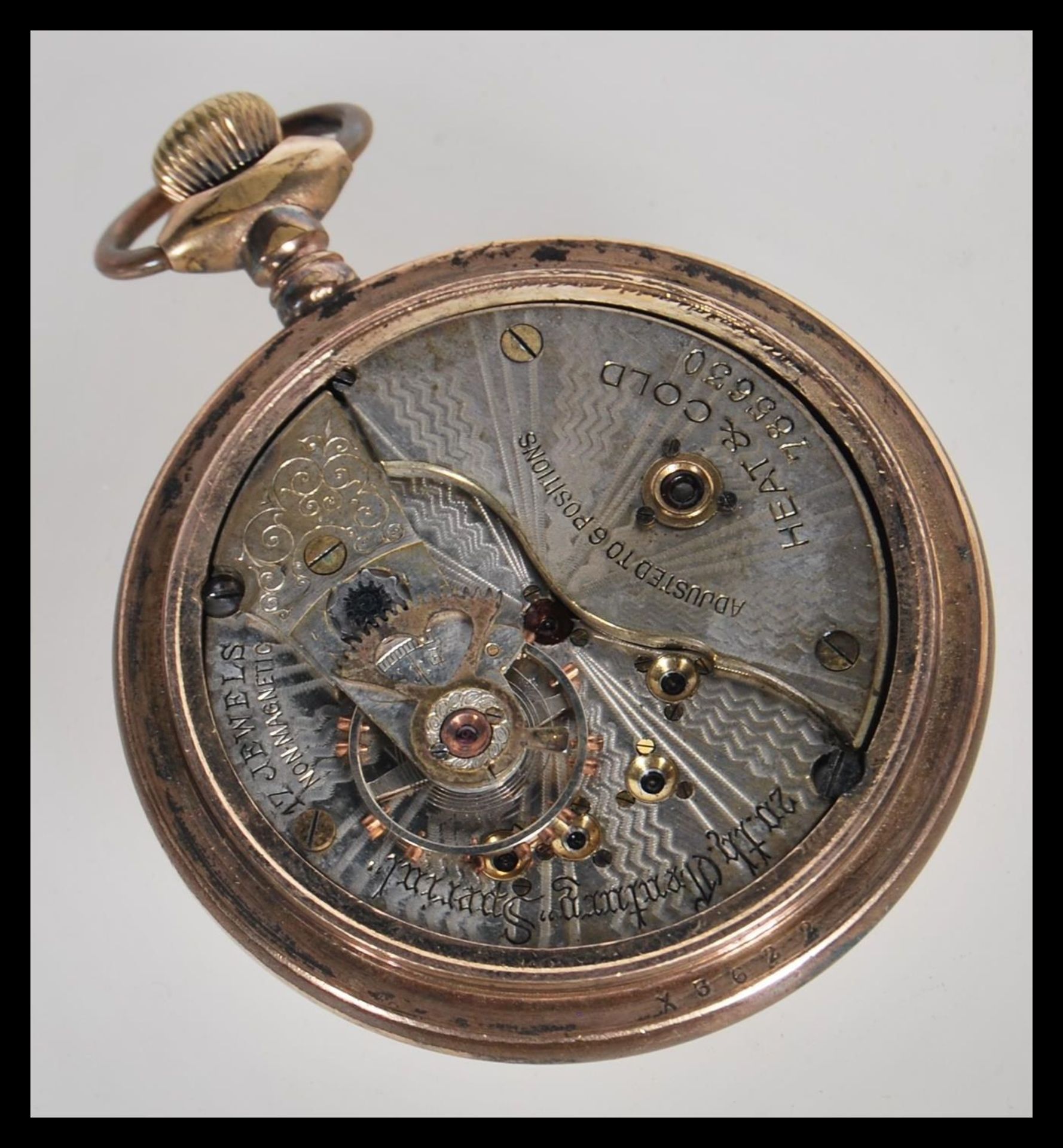 A gold plated 20th Century Special pocket watch having an open face with a white enamelled dial with - Bild 5 aus 5