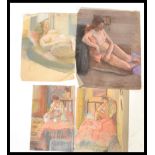 A collection of 20th Century chalk pastel paintings drawings on paper depicting female nudes in in