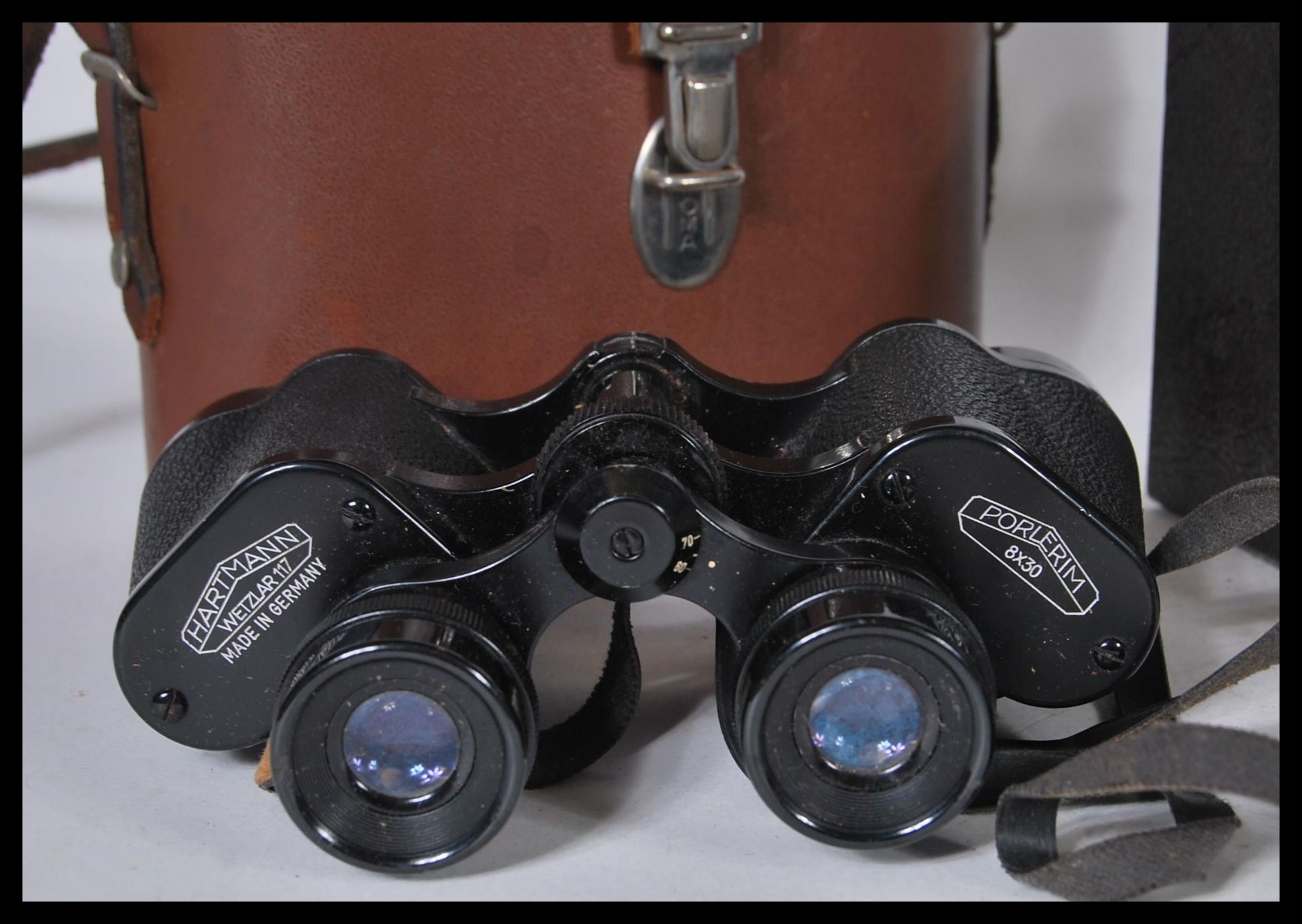 A pair of Hartzmann Wetzler 117 binoculars set within a brown leather case along with two box film - Bild 3 aus 4
