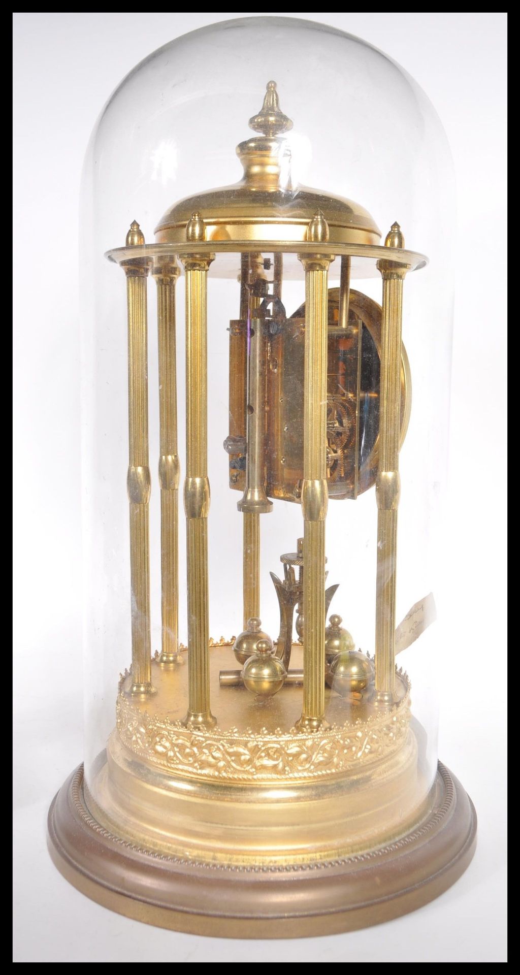 A large 19th Century Victorian glass domed anniversary clock raised on gilt brass circular base with - Bild 6 aus 7