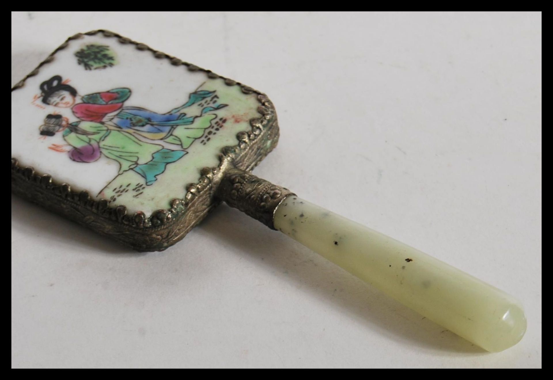 A group of 20th Century Chinese items to include a jade handled hand mirror with porcelain plaque - Bild 4 aus 6