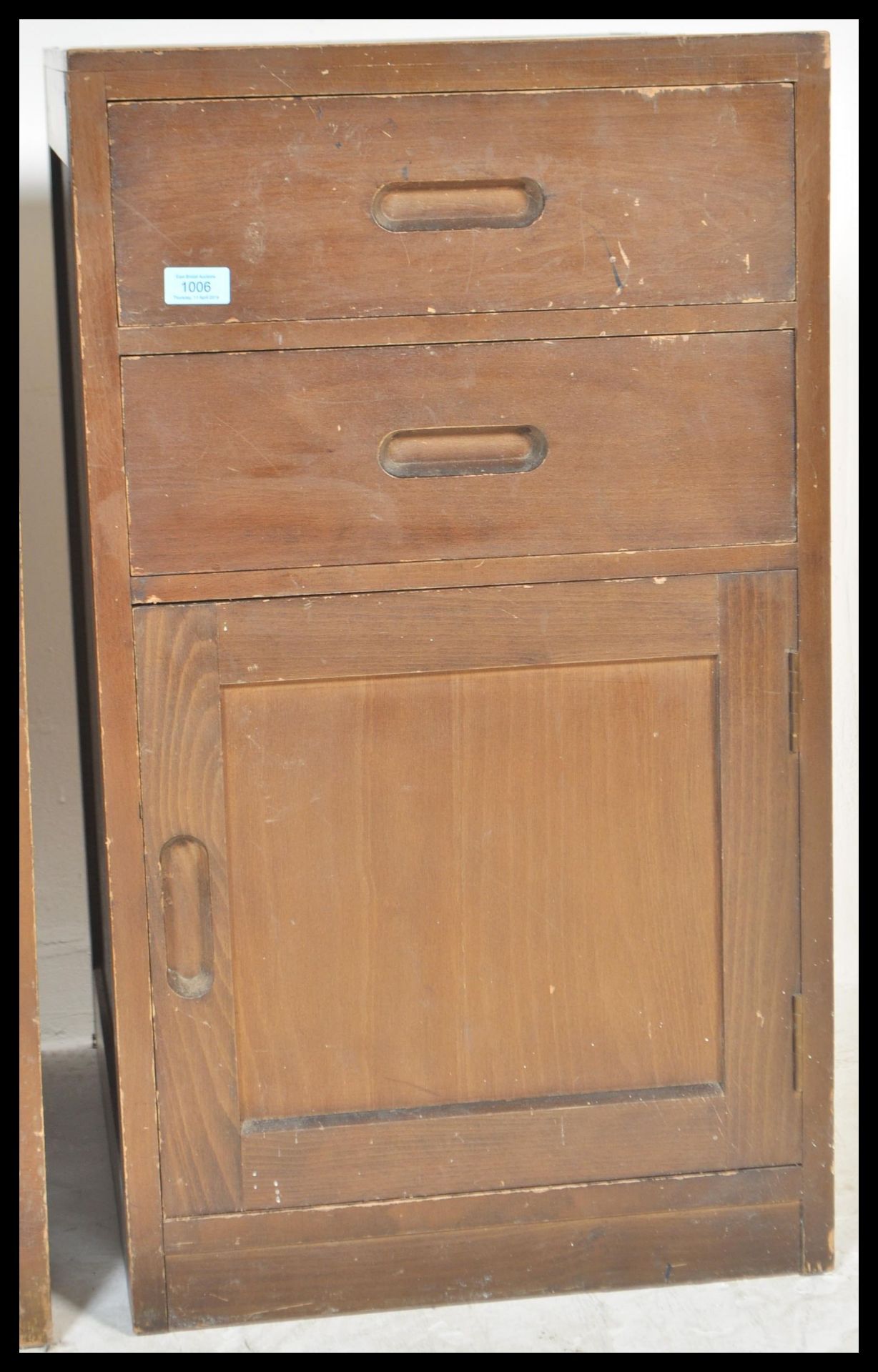 A pair of vintage 20th Century military bedside locker cabinets having a configuration of two - Bild 3 aus 6