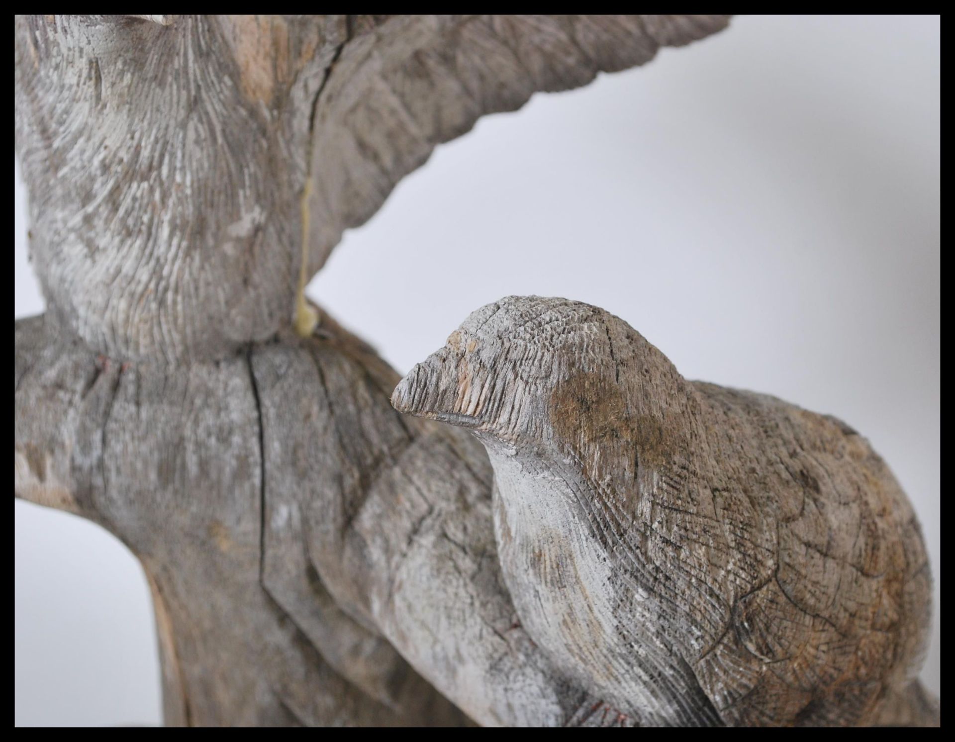 A 20th Century carved figural group depicting two birds perching on branches carved from a single - Bild 5 aus 6