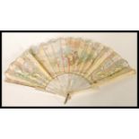 A 19th Century Victorian Duvelleroy London mother of pearl handled silk hand fan having hand painted