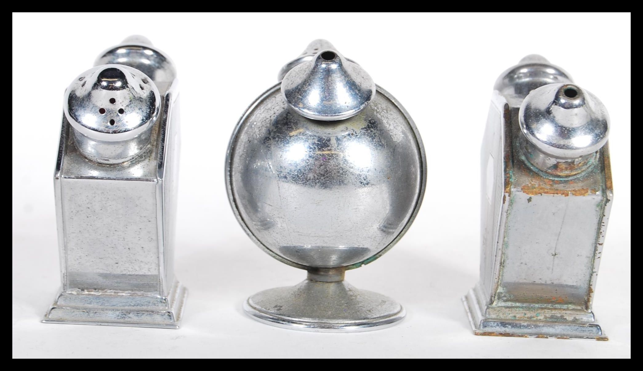 A group of three vintage early 20th Century art deco double dual condiment shakers consisting of a - Image 2 of 4