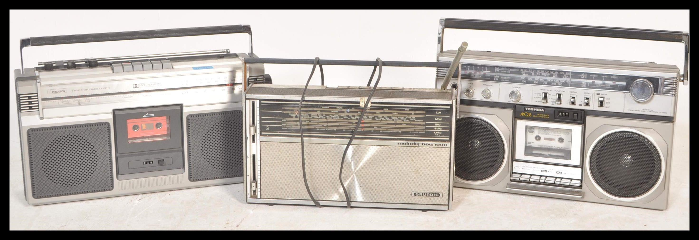 A collection of vintage retro 20th Century radio and radio cassette players to include a Ferguson