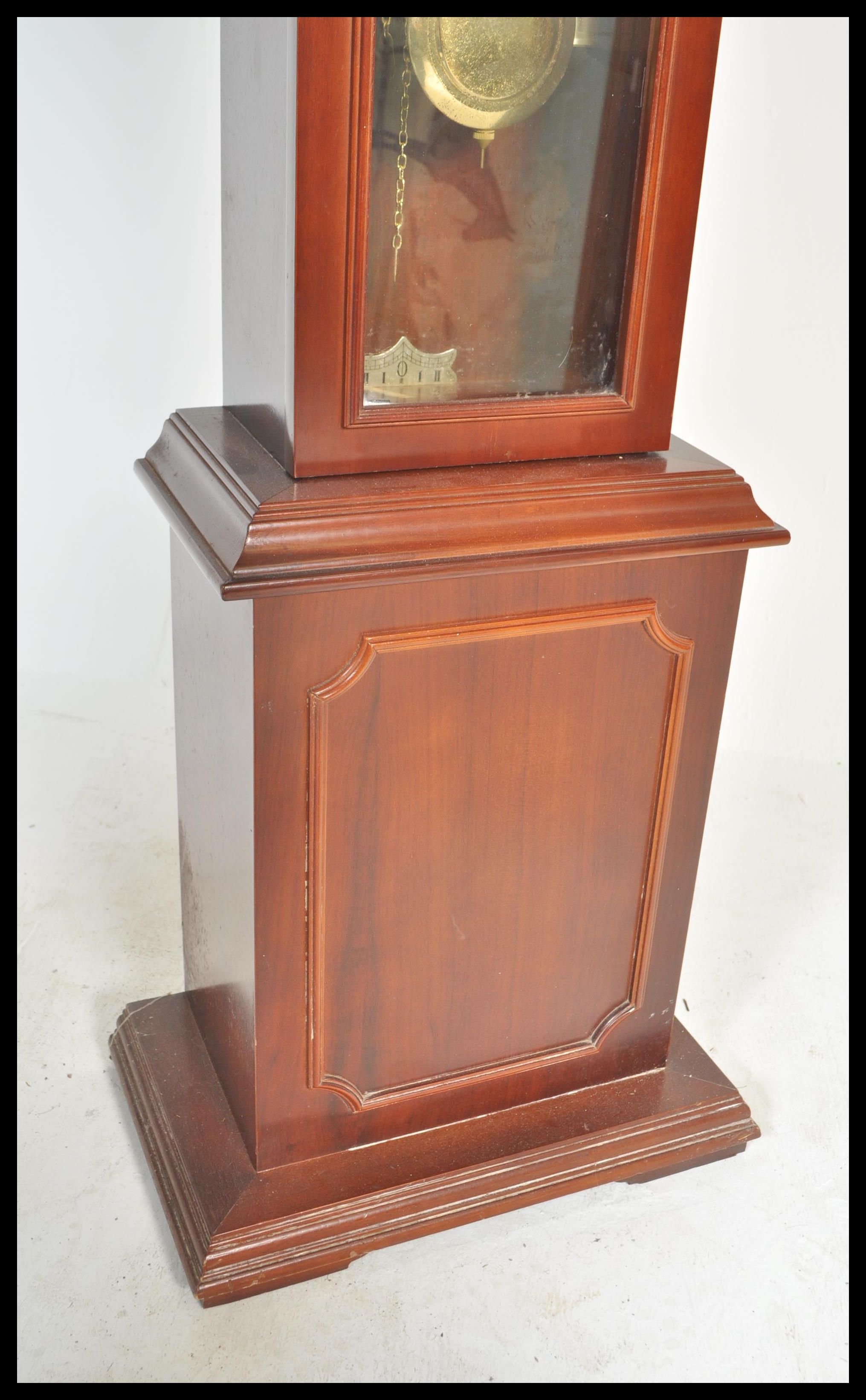 A contemporary 20th Century reproduction mahogany long case clock, stepped arch hood, gilt dial with - Image 5 of 5