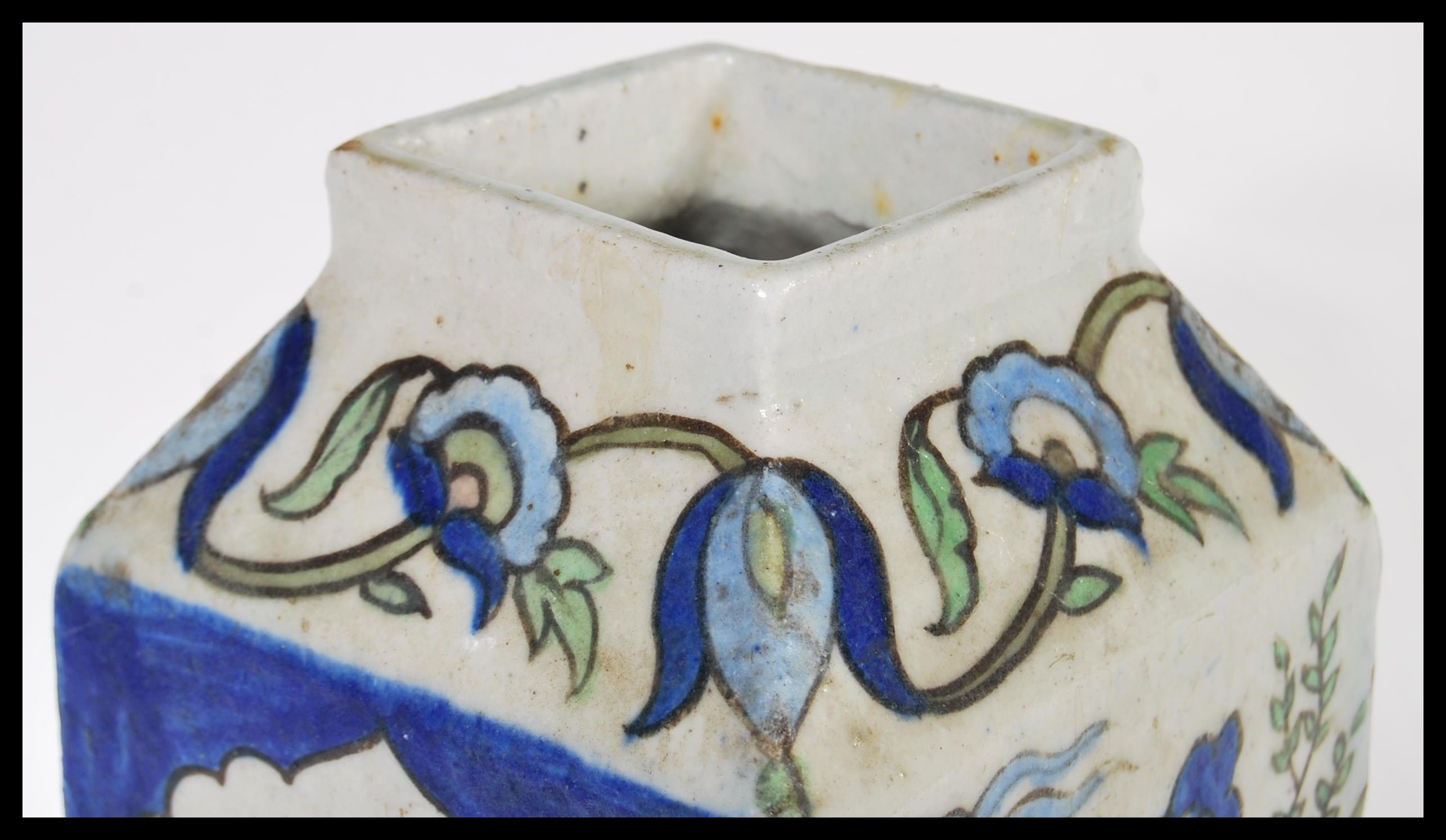 An early 20th Century Anglo Indian art pottery ceramic vase of square form, the vase decorated - Image 2 of 4