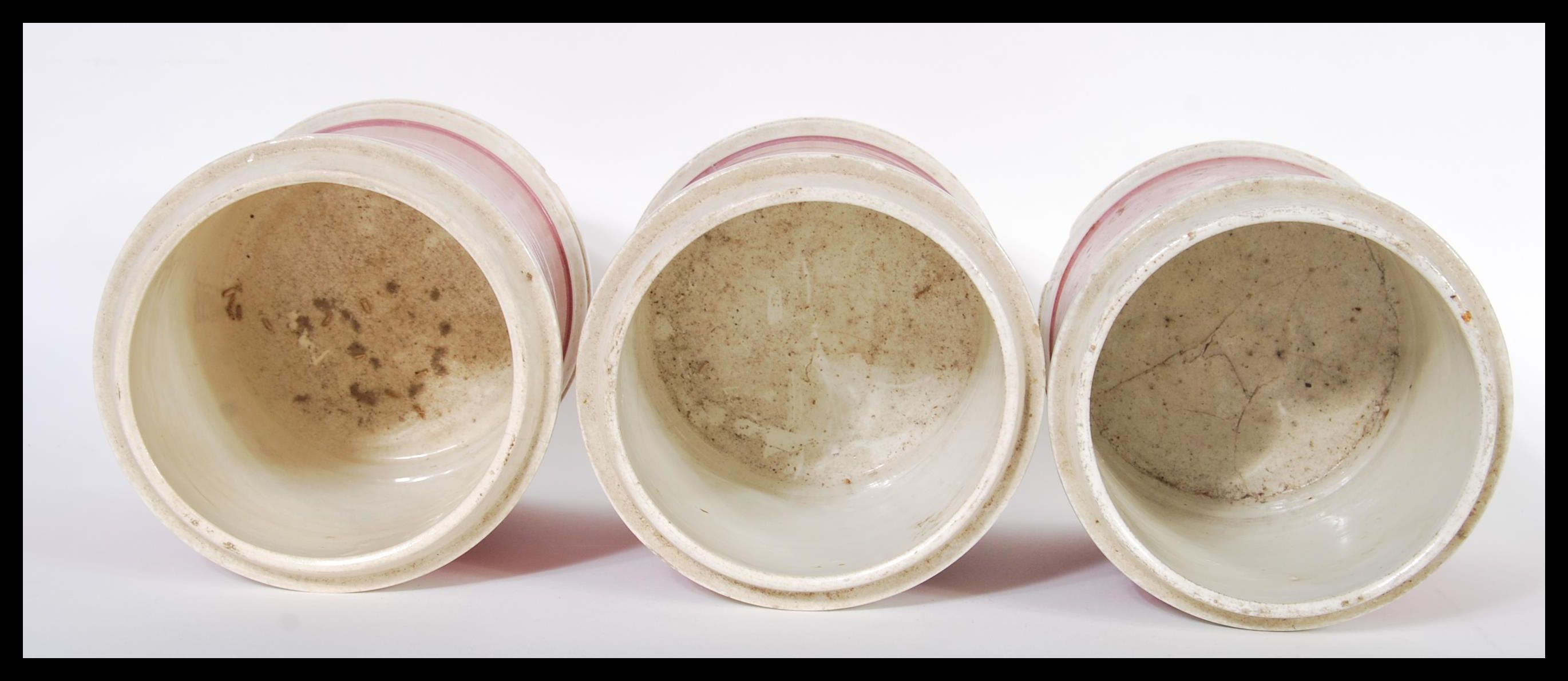 A set of three 19th Century Victorian apothecary chemist shop haberdashery medical storage jars or - Image 2 of 3