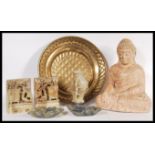 A collection of Chinese and Asian items to include carved soapstone figural pieces, a studio pottery