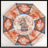 A Japanese Meiji period Imari charger plate of octagonal form having hand painted decoration