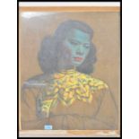 A vintage retro mid 20th century Vladimir Tretchikoff print on board of The Green Lady, also known