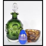 Bo Borgström - Åseda Glasbruk a vintage green glass Thumbprint bottle decanter with glass stopper