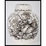 A 19th century Masons Victorian black and white transfer printed lidded ginger jar in the Fruit