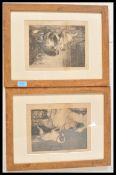 A pair of 19th century framed lithograph etching prints, one entitled Morning Ball, the other Can'
