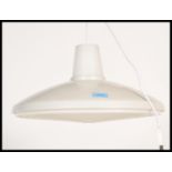 A vintage retro 20th Century ceiling light lamp fixture of UFO shape finished in white withy a