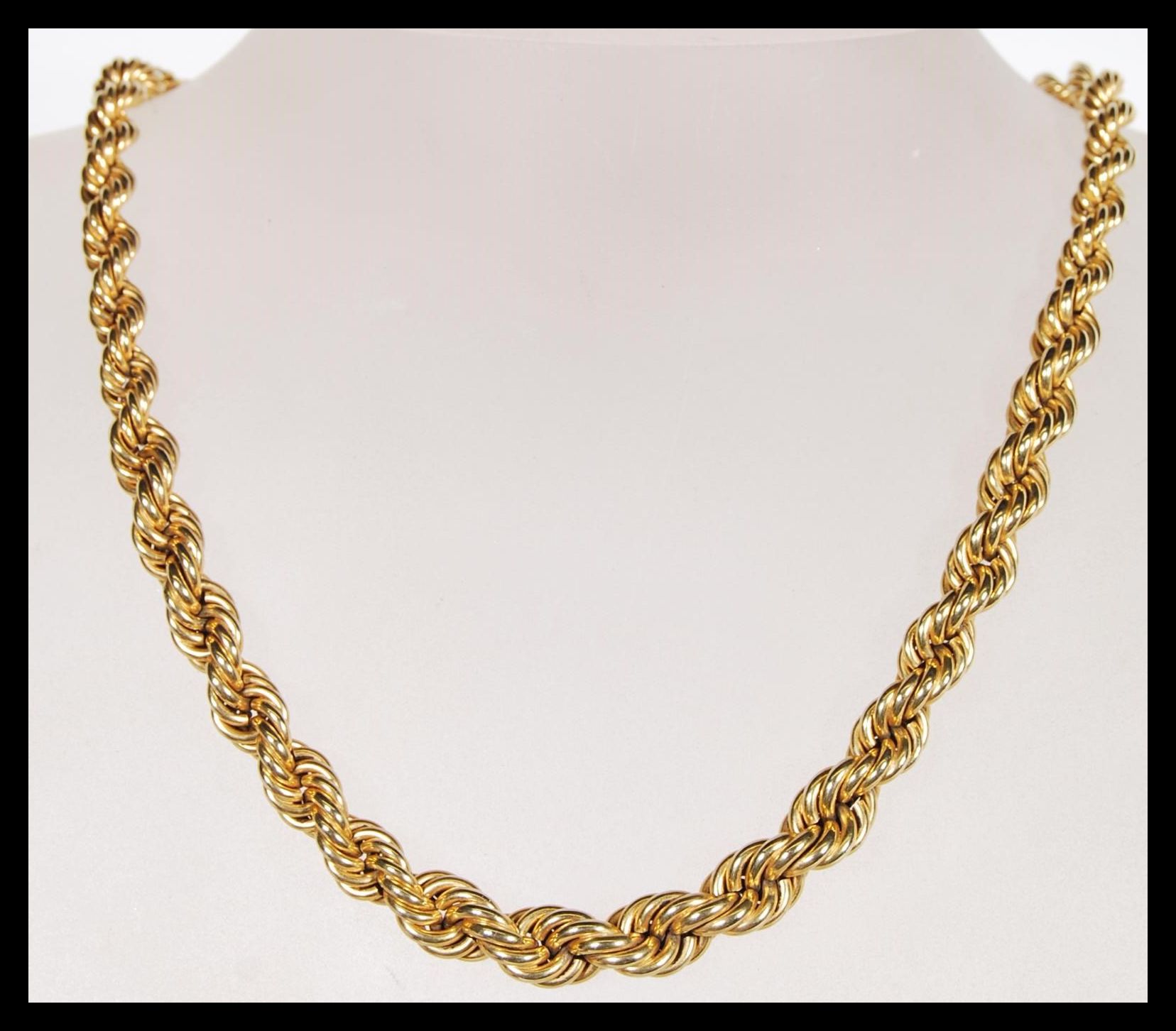 A hallmarked 9ct gold rope twist necklace chain of graduating form having bolt ring clasp. - Image 2 of 3
