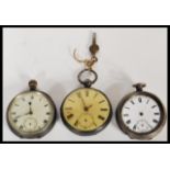 A collection of three vintage 20th Century silver open face pocket watches having white enamelled
