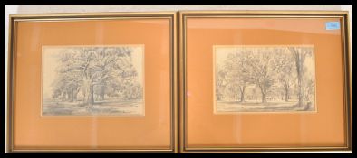 19th Century British School - Two pencil on paper drawings of countryside trees, both signed